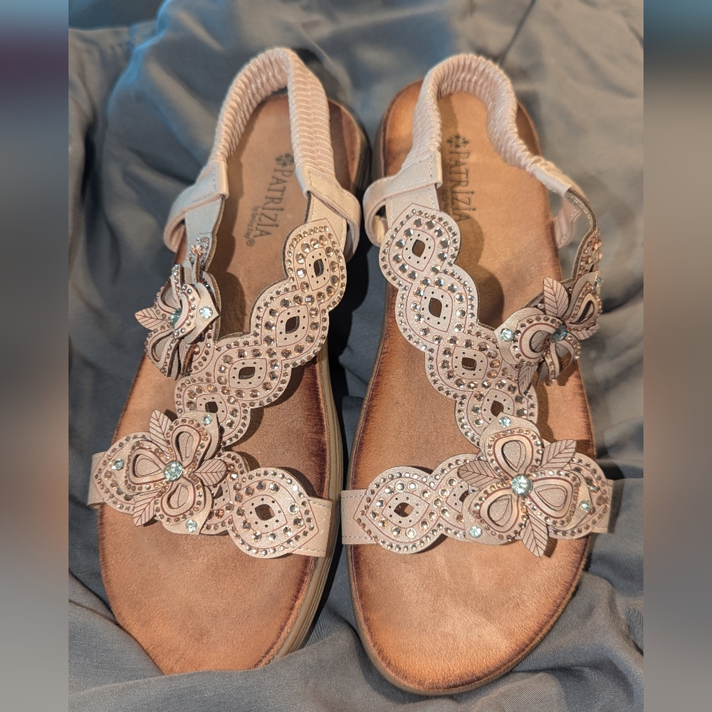 Patrizia Embellished Floral T-Strap Sandals in Blush Pink